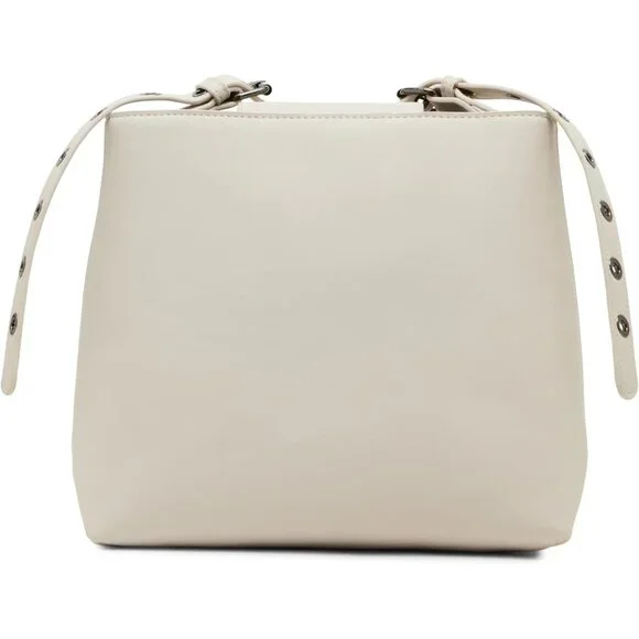 Women's Grommet Bucket Bag Chalk Leather Adjustable Strap Magnetic Closure